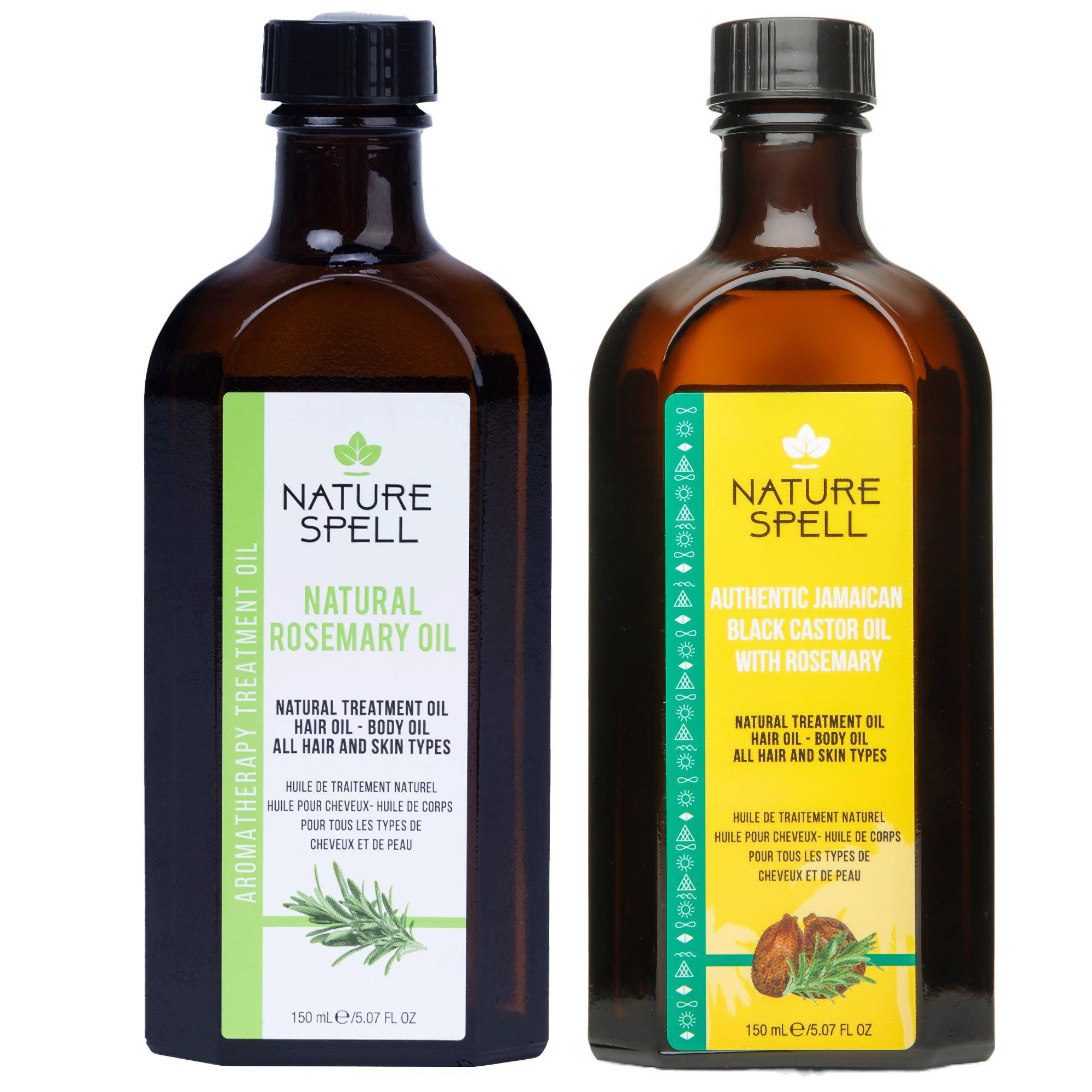 Nature Spell Rosemary Oil Duo Set (2): Rosemary Hair Oil Diluted with Almond Oil & Rosemary Hair Oil Diluted with Jamaican Black Castor Oil 5.07 Fl Oz x2