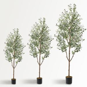 Artificial Olive Tree 7Ft/6Ft/5Ft Tall Faux Silk Plant for Home Office Decor Indoor Fake Potted Tree with Natural Wood Trunk and Lifelike Fruits Decorative Ornaments Wooden
