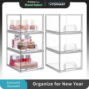[New Yearl]VTOMPART Clear Acrylic Stackable Storage Drawers, Comestics Desktop Organizer Bins for Vanity,makeups,Skin Care products Dressing Table Boxes