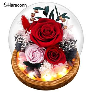 SHareconn Forever Fresh Preserved Roses in Glass Dome with LED Lights, Memorial Day Gift for Her, Mom, Wife, Ideal for Weddings