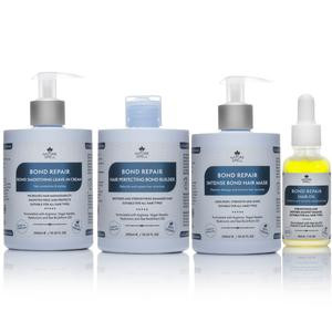 Nature Spell Bond Repair Ultimate Treatment Bundle: Hair Mask (10.1 fl oz), Leave-In Cream (10.1 fl oz), Hair Oil (1 fl oz), & Hair Perfector (10.1 fl oz)