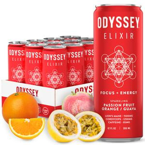 Passion Fruit Orange Guava Core Sparkling Energy Drink - 85mg Caffeine - 12 Pack