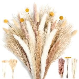 Luxclub Dried Pampas Grass Decor, 100 PCS 17 Inch Pampas Grass, Fluffy Bunny Tails Dried Flowers, Reed Grass Bouquet, Natural White Pampas for Wedding, Floor Vase Boho Flowers Home Decor Decorations