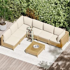 [3 Packages Shipping] LHBCRAFT 7 Pieces Patio Furniture Set, Wicker Patio Furniture Set, Outdoor Furniture Set, outdoor wicker sofa set, PE Wicker Patio Furniture