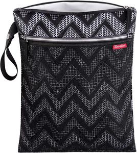 RUVALINO Wet Dry Bag, Reusable Baby Diaper Bag Accessory with Two compartments for Cloth Diapers, Toys, Swimsuits, Dirty Gym Clothes, Toiletries, Large Capacity, Waterproof and Stylish, Black