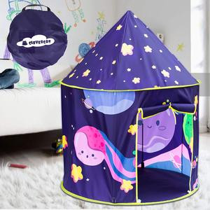 CLOVERCAT Kids Space Themed Play Tent - Indoor Outdoor Playhouse for Boys and Girls -Children's Pop Up Teepee - Rocket Ship Clubhouse