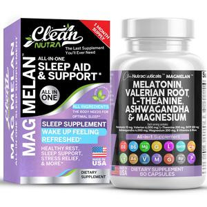 Melatonin 10mg Valerian Root 6000mg L Theanine 200mg Ashwagandha 4000mg - Sleep Support for Women and Men with Magnesium Complex, Lemon Balm, Chamomile, and Passion Flower - Made in USA 60 Caps Fitness Supplement