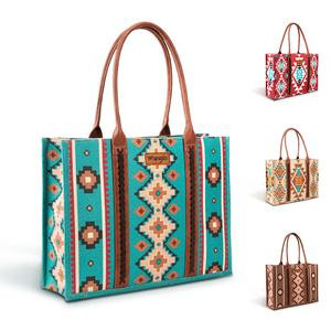 Wrangler Southwestern Dual Sided Print Wide Canvas Tote