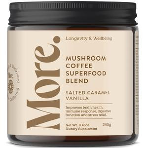 More. Longevity & Wellbeing Mushroom Coffee Superfood Blend - Salted Caramel Vanilla Flavor - 240G Jar