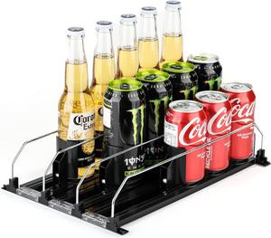McKay Soda Can Dispenser for Refrigerator | Width Adjustable 3 Row Black | Automatic Self-Pushing Pusher Glide Beverage Drink Dispenser for Fridge Beer, Pop Can Organizer, Storage for Pantry, Kitchen