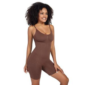 SHAPER FLEX Mid Thigh Shapewear Bodysuit for Women, Waist Trainer Tummy Control Full Body Shaper, Round Neck Butt Lifter (Brown, 3XL)
