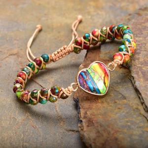 Natural Boho Chakra Gemstone Bracelet Heart Charm Stone Crystal Bracelet Bohemia Style for Daily Use Christmas Gift for Mother Daughter xmas gift