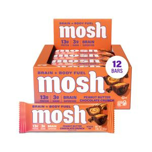 MOSH Peanut Butter Chocolate Crunch Protein Bars, 12ct, Grass-Fed Whey Protein, Gluten-Free, Lion's Mane, Workout Recovery, Snack To-Go - 1 Pack