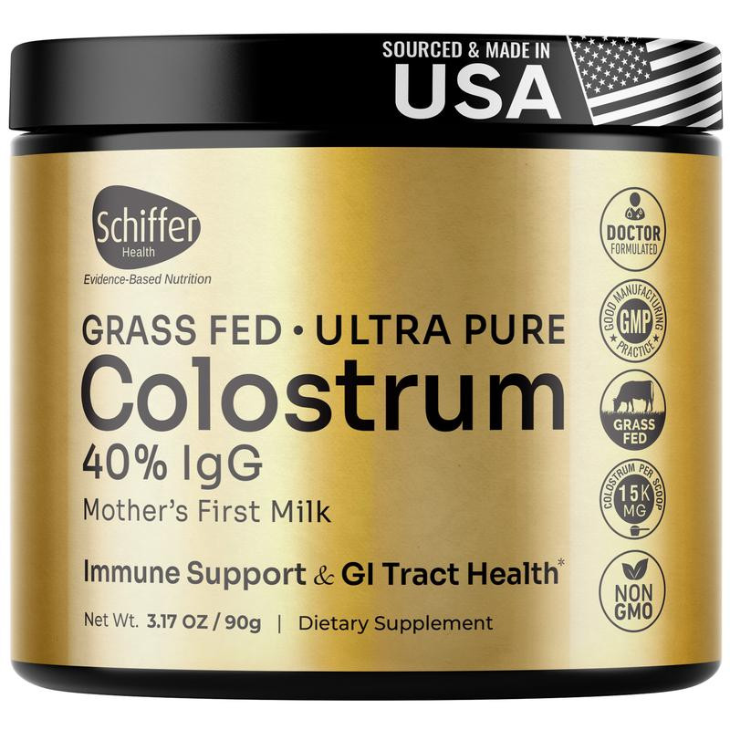 Schiffer Colostrum Powder Supplement, Pure Grass-Fed Bovine Colostrum for Optimum Gut Health, Immune Support & Recovery, Unflavored - 60 Servings