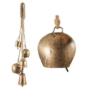 Metal Cascading Cluster Indoor Outdoor Decorative Cow Bells with Jute Hanging Rope