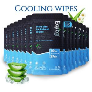 EQITG Ice Cold Wipes | deodorization and cooling,Rinse Free Body Wash Wipes,10*24in-15Pack Ultra Size Individual Packaging,Unisex, for outdoor, camping, traveling, sports, peppermint and aloe vera