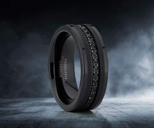 Men's Tungsten Black Wedding Band Eternity Ring Cubic Zirconia Comfort-Fit CZ
