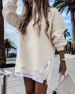 Chicme Long Sleeve Zipper Design Sweatshirt Dress Casual Comfort