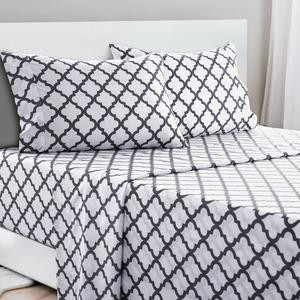 Lux Decor 4 Pc Quatrefoil & Floral Bed Sheets Set - Brushed Microfiber Upto 16" Deep Pocket Breathable Soft Bedding Set With Pillowcases -Wrinkle Free #workersday