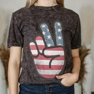 American Peace Sign Acid Wash Soft Graphic Tee