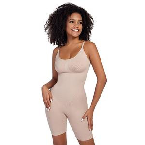 SHAPER FLEX Mid Thigh Shapewear Bodysuit for Women, Waist Trainer Tummy Control Full Body Shaper, Round Neck Butt Lifter (Beige, S)