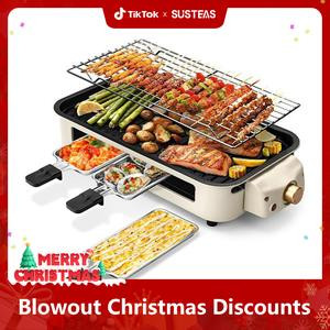 Pukomc Indoor Smokeless Grill, Non-Stick Cooking Removable Plate, Portable Electric Korean BBQ Grill with Removable Temperature Control, Dishwasher Safe, 1500W