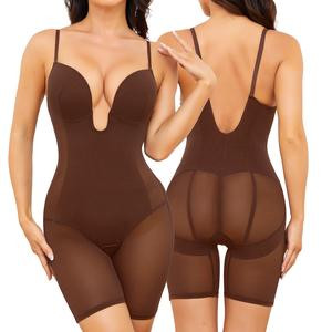 Coffee-Tone U-Plunge Mid-Thigh Shapewear: Elevate Your Curves in Comfort and Style fajas  de Women's  Waist  Trainer Bodysuit with Butt Lifter