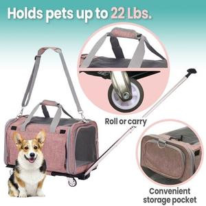Pet Carrier with Wheels and Handles | Adjustable Telescopic Pull Rod | Animal