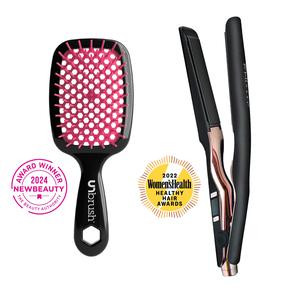 FHI Heat UNbrush Styling Duo: UNbrush Detangling Brush and The Curve Pro Styling Iron Durable Flawless