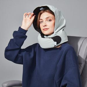 Pluto POD 2.0 Patented Travel Pillow for Flights, 360° Neck Support, Built-In Eye Mask & Hood, Compact & Lightweight