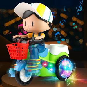 Kids Electric Stunt Bike Toy with Lights Music Wiggling Action & Obstacle Avoidance Fun Toddler Electric Tricycle for Safe Imaginative Play