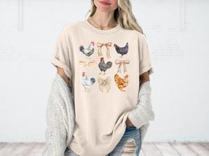 Chickens & Bows Soft Comfort Colors Graphic Tee Shirt