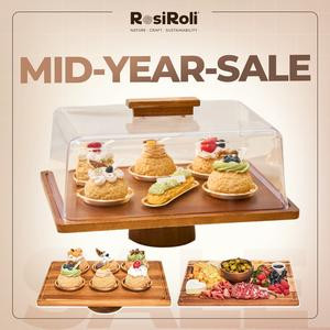 Acacia Wood Cake Stand 2in1 with Plastic Lid & Bowl-Square Cake Display Stand for Dessert/Fruit/Cheese/Chips/Donut-Organiser