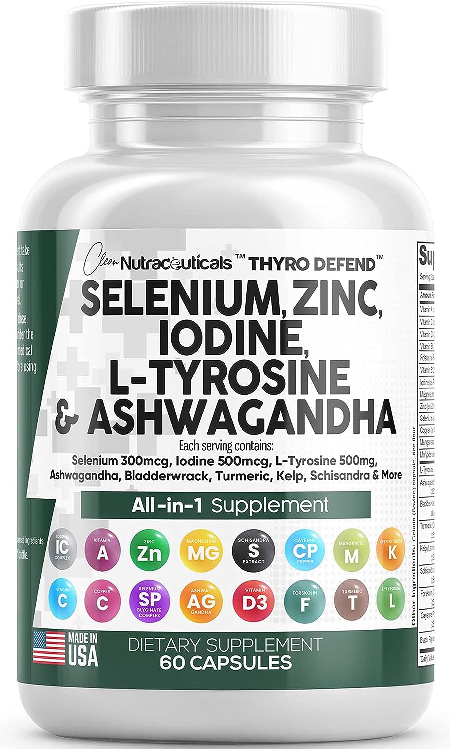 ThyroDefend Thyroid Support with Selenium Zinc Iodine L Tyrosine Ashwagandha - Thyroid Support Supplement for Women and Men with Bladderwrack, Turmeric, Kelp