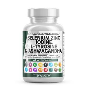 Selenium 300mcg Zinc Iodine 500mcg L Tyrosine 500mg Ashwagandha - Thyroid Support Supplement for Women and Men with Bladderwrack, Kelp, Schisandra