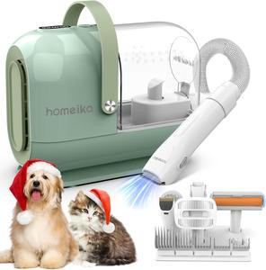 Homeika Dog Grooming Kit & Vacuum Suction For Pet Hair With 8 Pet Grooming Tools, 6 Nozzles, Storage Bag Size 1.5L - Green