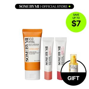 [SOME BY MI] V10 Korean Sun Care Set - SPF 50 Hydrating Korean Sunscreen, No White Cast (Centella, Niacinamide, Vitamins) + Tinted SPF Lip Balm Duo