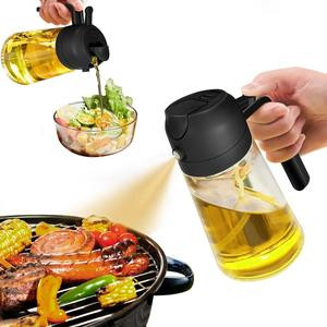 YARRAMATE Oil Sprayer for Cooking, 2 in 1 Olive Oil Dispenser Bottle for Kitchen, 16Oz/470Ml Premium Glass Oil Bottle, Food-Grade Oil Mister for Air Fryer, Salad, Frying, BBQ (Black) YARRAMATE