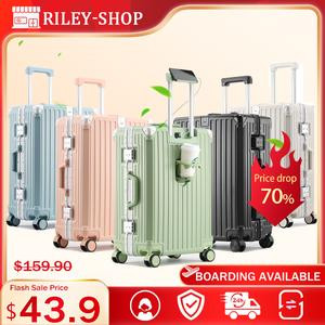 [Recommended] New Men's and Women's 20-inch Luggage Large Capacity Durable Pressure Resistance & Cup Holder & Charging Port & Bracket & Aluminum Frame Travel Boarding Password Box & TSA