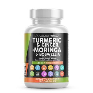 Turmeric Curcumin 30000mg Ginger 3000mg Moringa 50000mg Boswellia 3000mg Saffron 2000mg - Joint Support Supplement for Women and Men with Ceylon Cinnamon, Quercetin, Tart Cherry - Made in USA 120 Caps Edible Dietary