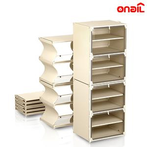 ONAIL Modular Shoe Racks with Lid - Eco-Friendly Rectangular Foldable Storage Box for Kitchen, Bedroom, Bathroom & Warehouse - Cream White Color Clear Plastic Drawers Metal Organizer