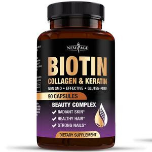 NEW AGE Biotin Collagen Keratin Hyaluronic Acid - 50,000mcg Hair Growth Vitamins for Men and Women, Nails, Hair, Skin Vitamins and DHT Blocker with Vitamin E Folic Acid Pumpkin Seed MSM- Capsules
