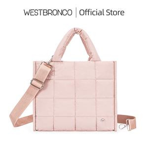 WESTBRONCO [Valentine's Day] Medium Puffer Tote Quilted Crossbody Bags for Women Purse Nylon Shoulder Handbag Adjustable Strap Pink Work University