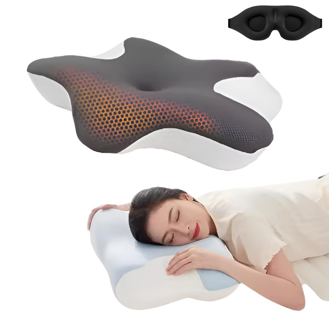 Cervical Pillow with sleeping mask, Pillow for Neck and Shoulder, Ergonomic Neck Support Pillow,  Stomach Sleepers with Pillowcase