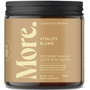 More. Longevity & Wellbeing Vitality Blend (COCONUT VANILLA LATTE WITH MATCHA) Drink Mix; 200G JAR