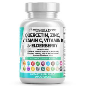 Q-Defend Quercetin Zinc Vitamin C 1000mg Vitamin D3 5000iu Elderberry Turmeric and More Made in USA Capsule Supplement Edible Healthcare Dietary