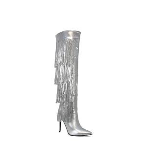 NAYLA-10 Women's Layered Fringe Metallic High Heel Boot With Pointed Toe Girl Footwear Walking Shoes Shoe Walking Shoes Shoe