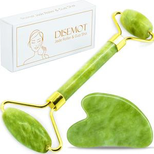 Jade Roller & Gua Sha Facial Tools, Natural Anti-Aging Jade Beauty Skin-Care Tool Face Roller to Rejuvenate Facial Skin Cooling, Slimming & Firming, Great as Stocking Stuffers Disemot