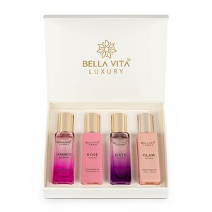Bella Vita Luxury's Perfume Gift Set For Women | 4 Luxury Miniatures | Long Lasting | Women's Perfume Gift Set |  Senorita, Rose, Date, Glam | Eau De Parfum | 4x0.67 Fl.oz/20mL portableperfumekit