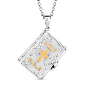Openable Holy Cross Bible Pendant in ION Plated YG and Stainless Steel with 24 Inch Necklace